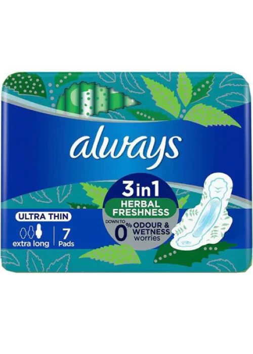 Always 3-in-1 Herbal Freshness Ultra Thin Extra Long Sanitary Pads With Wings 7 Pads